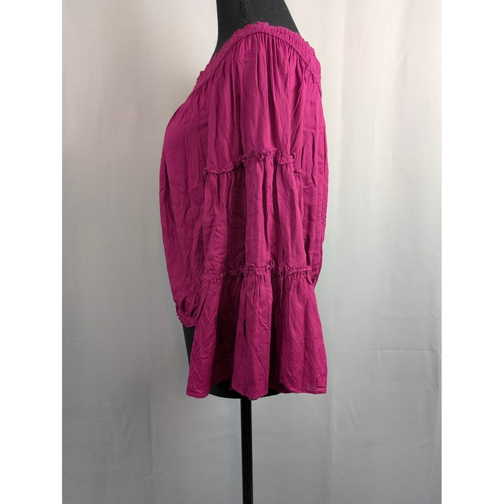 Free People " Free Spirit" Off The Shoulder Top SZ XS Magenta Ruffle Bell Sleeve - Picture 6 of 9